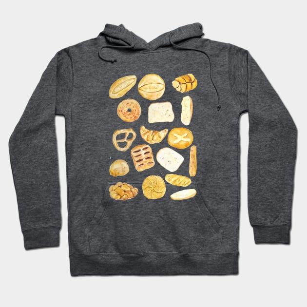 bread collection watercolor painting Hoodie by colorandcolor